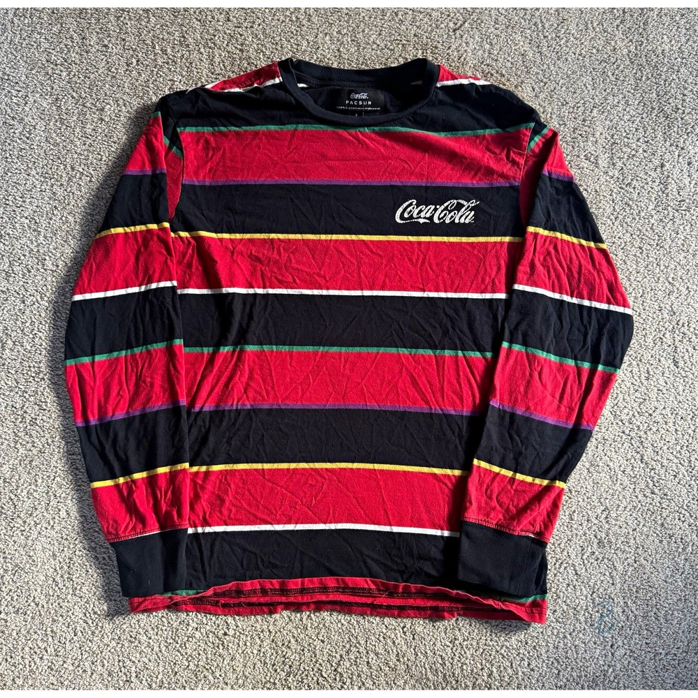 Coca-Cola x PacSun Striped Long Sleeve Shirt Size S Red Black Green Yellow
